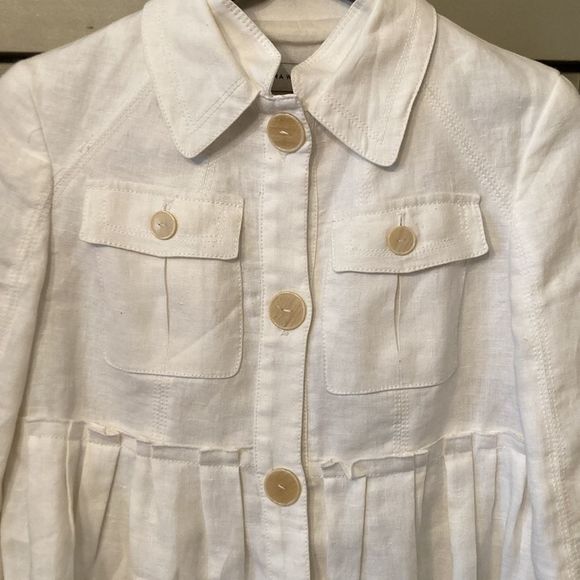 Zara 100% Linen White Button Front Pleated Blazer Jacket Size Medium - Picture 5 of 8